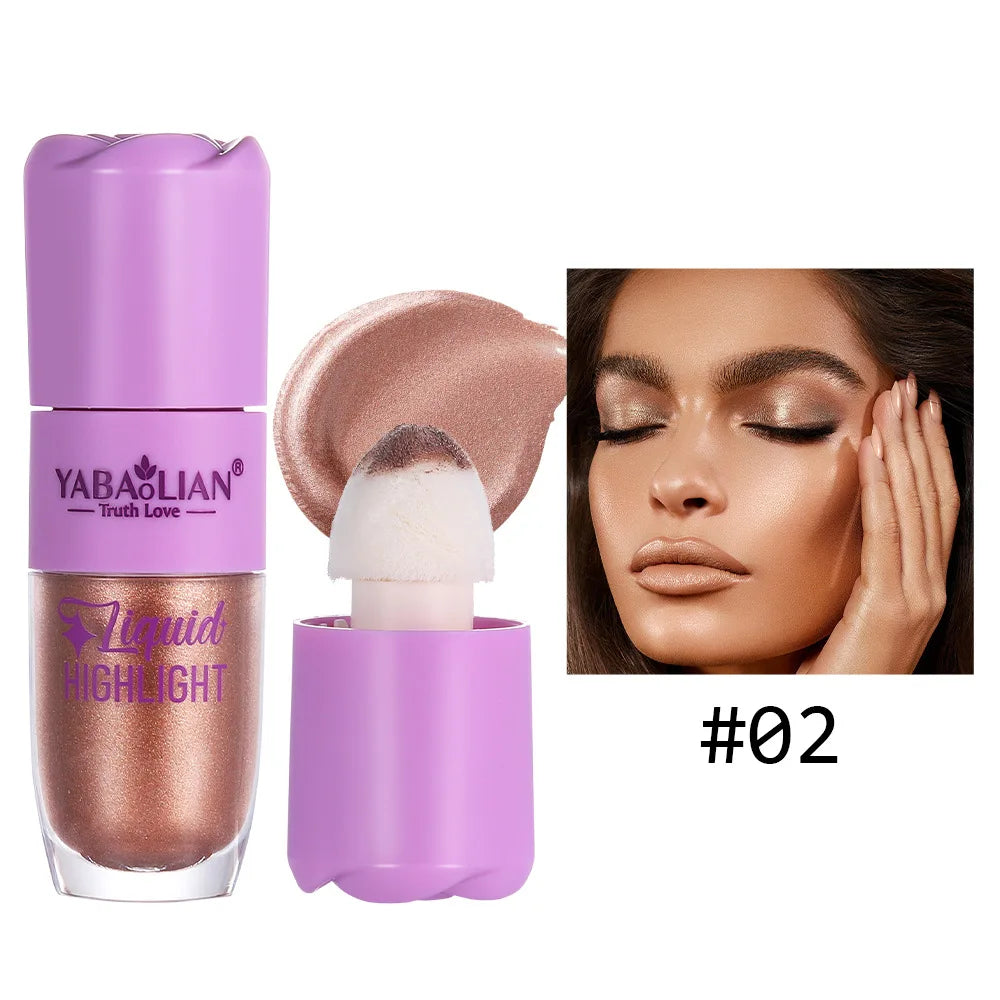 Blushimmer liquid face highlighter and bronzer in three shades, illuminating and contouring skin with shimmer and shine.