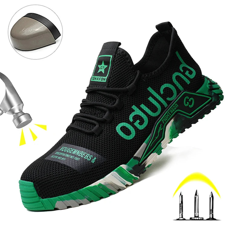 Steel Toe Anti-Puncture Men's Safety Shoes Reinforced Sole Slip Resistant Shoes Man Lightweight Breathable Men's Work Shoes