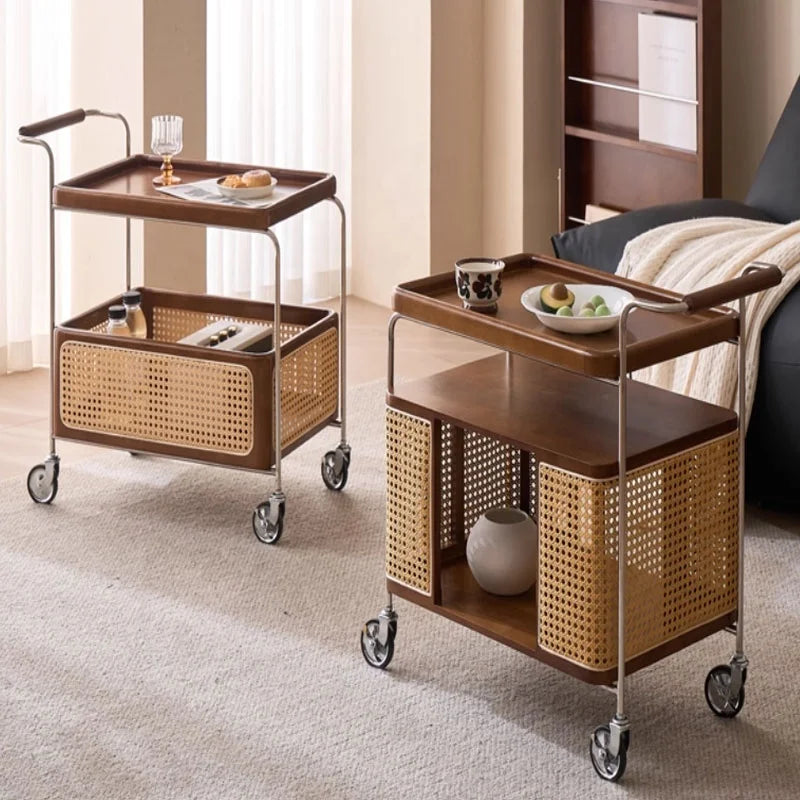 Wholesale  Modern Portable Metal Rattan Bar Mobile Restaurant Coffee Cart Luggage Serving Events Hotel Trolley
