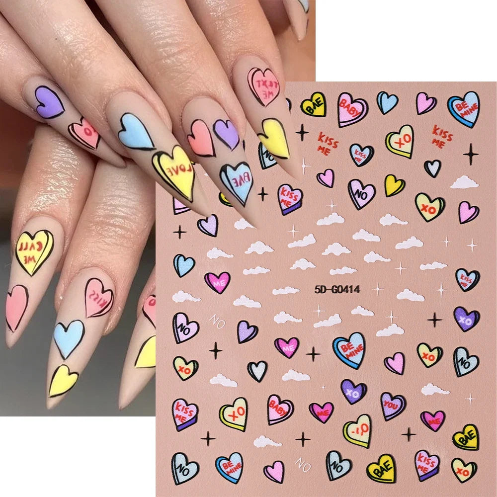 Red lips nail decal stickers by Blushimmer featuring love heart designs for romantic Valentine's Day nail decor.