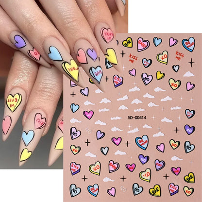 Red lips nail decal stickers by Blushimmer featuring love heart designs for romantic Valentine's Day nail decor.