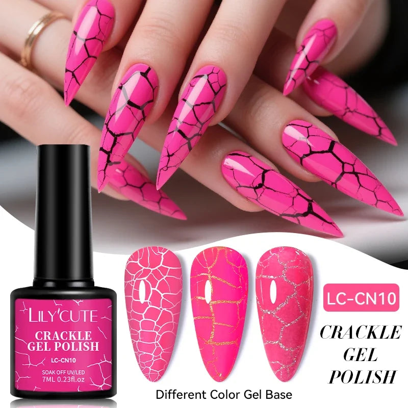 LilYCUTE 7ml neon crackle gel nail polish by Blushimmer, bright fluorescent semi-permanent UV gel for colorful summer nail art.