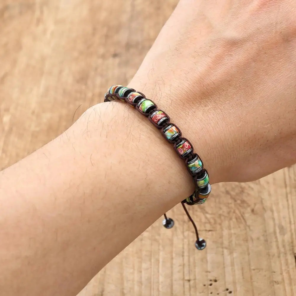 Men's Bracelet Natural Stone Hematite Dragon Blood Beads Braided Bracelet & Bangle Women Couple Health Handmade Jewelry Gifts