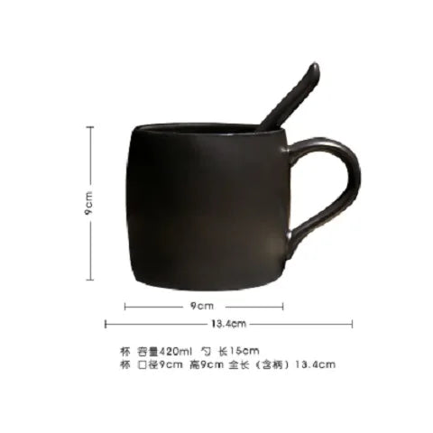 Nordic coffee shop frosted mug with spoon Tray Black coffee cup with wooden base Mark Drinkware mug Creative ceramic water cup
