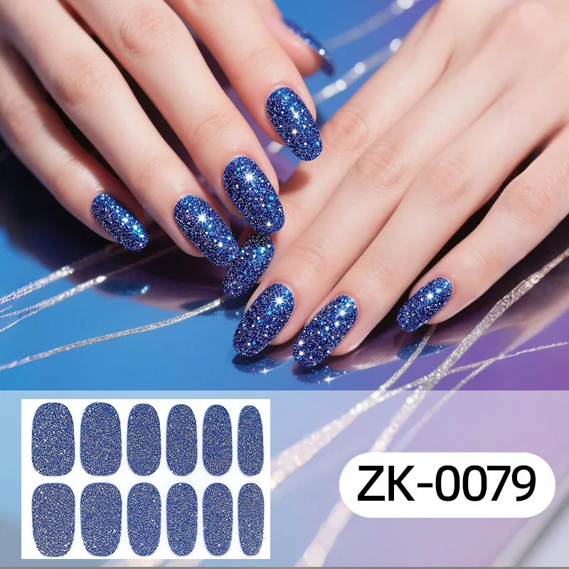 Gradient Cat Eye Style Nail Art Stickers, 16-Piece Set Self-Adhesive Waterproof Glitter False Nail Decals