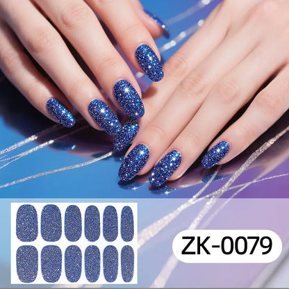 Gradient Cat Eye Style Nail Art Stickers, 16-Piece Set Self-Adhesive Waterproof Glitter False Nail Decals
