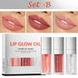 Blushimmer crystal jelly moisturizing lip oil set with tinted plumping gloss and glow lip oil, featuring sexy, shiny, and hydrating lips.