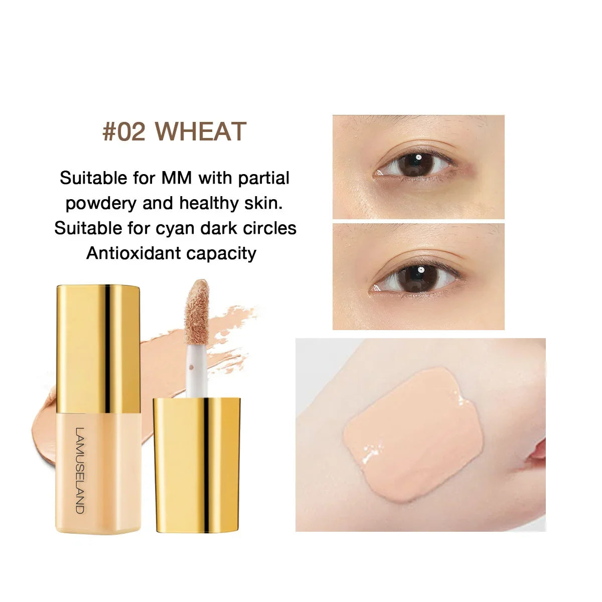 Blushimmer wheat tone moisturizing liquid concealer for full coverage, oil control, and pore concealment, with ivory foundation cream.