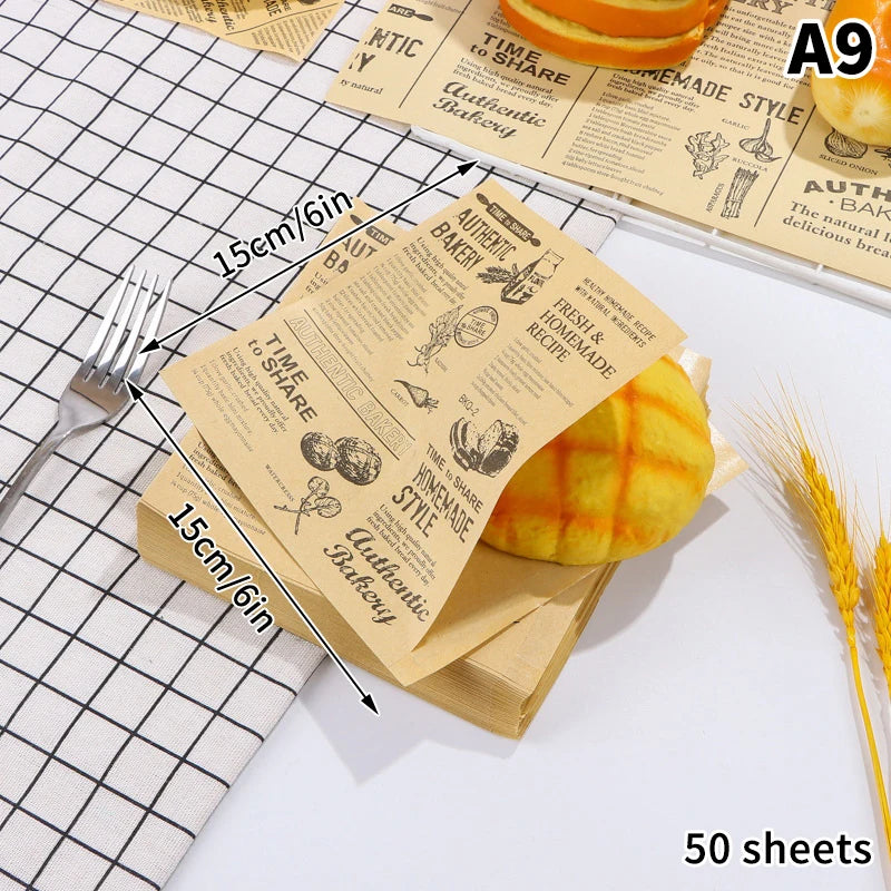 10/20/50Sheets Food Wrapping Paper Newspaper Design Sandwich Burger Fries Fried Food Wrapping Paper Plate Mat Oil Waxed Paper