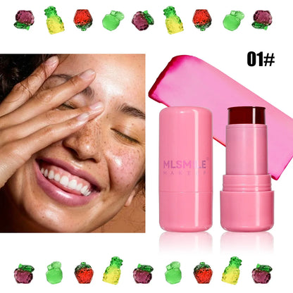 Blushimmer Milk Cooling Water Jelly Tint Lip and Cheek Stick showing a close-up of the pink tinted stick with packaging.