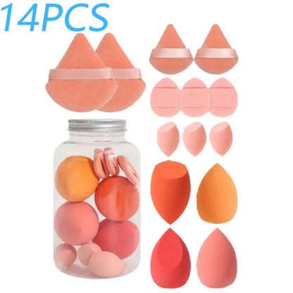 14PCS Makeup Sponge Set with Storage Jar Velvet Beauty Blenders Beauty Egg Powder Puffs Make Up Accessories Women Makeup Tools