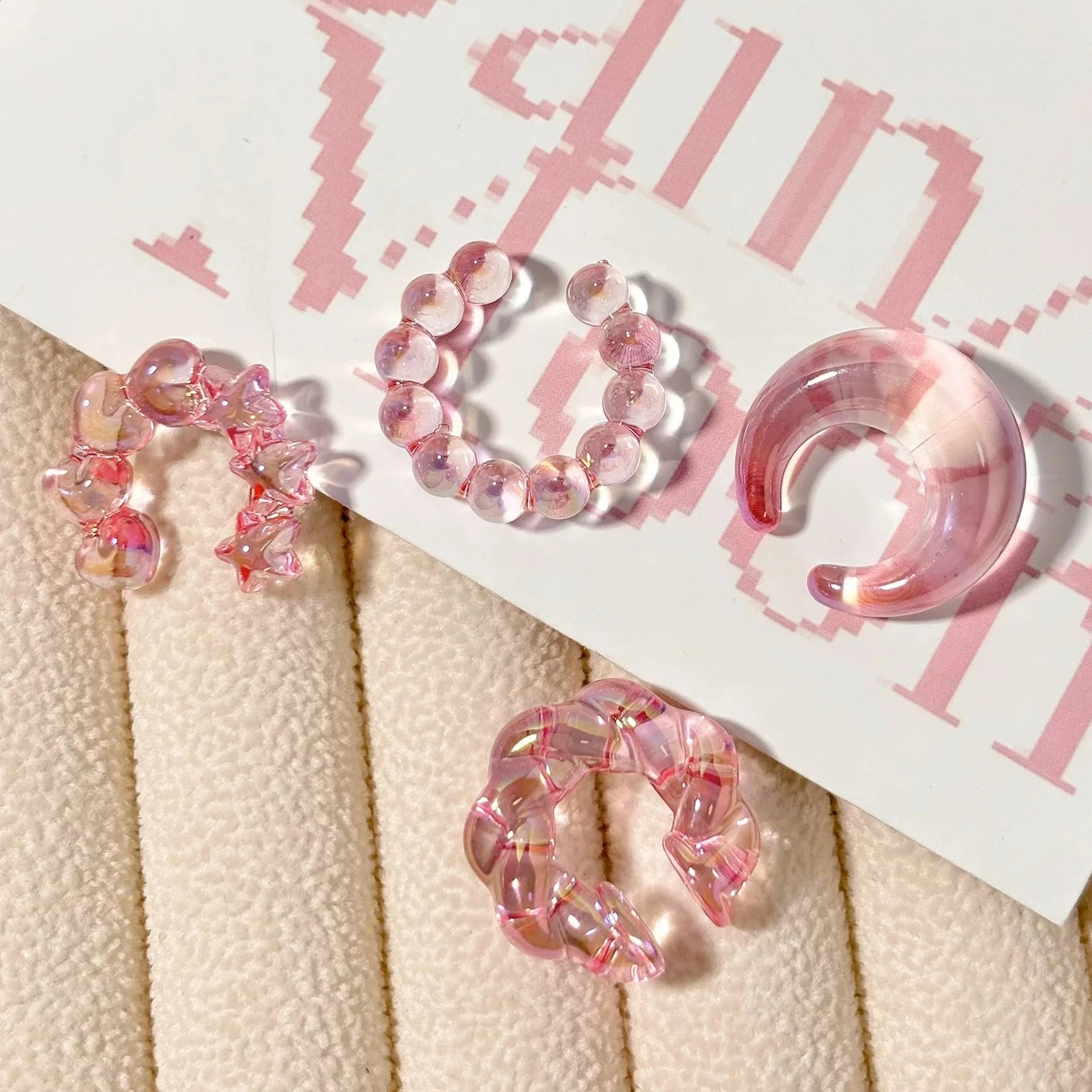 4PCS C-ring No Ear Hole Clip Earrings Ear Bone Clips Transparent Colorful Dopamine Simple High-end Earring Set Jewelry Wholesale