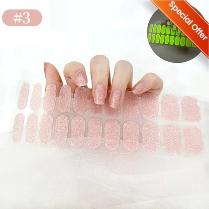 Blushimmer 20 Tips gradient French semi-cured gel nail stickers with full cover wraps for manicure, UV lamp needed, press-on nails.