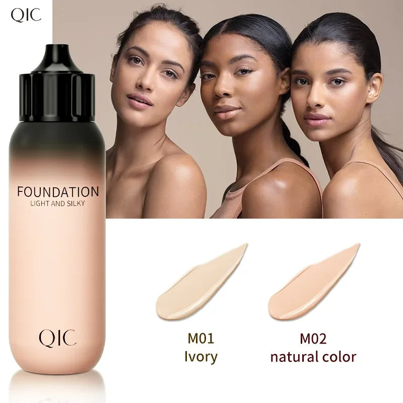 Blushimmer QIC small milk bottle liquid foundation and concealer in clear, moisturizing, waterproof formula for natural brightening makeup