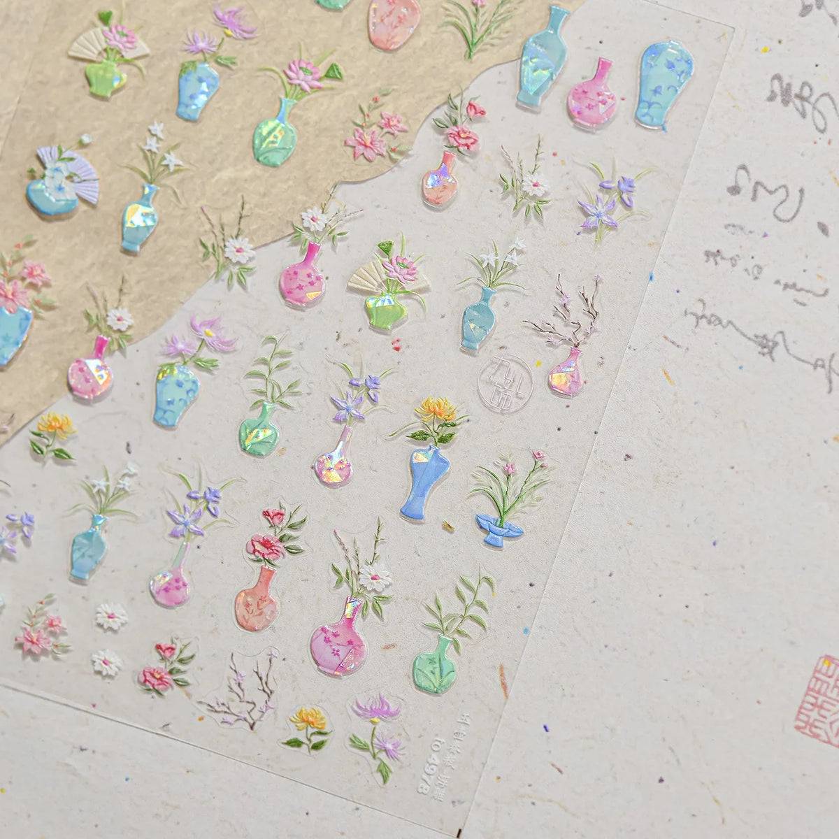 Blushimmer Dream Flower window shell nail art stickers with Japanese floral design, self-adhesive press-on nail decals shown on nails