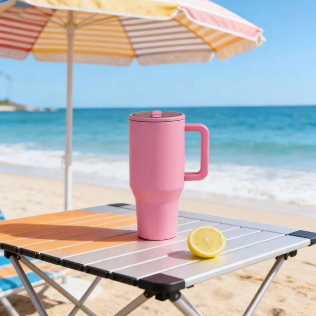 40 oz Traveler Water Bottle with Handle & Flip Straw 304 Stainless Steel Coffee Tumbler Termos Cup for Travel Mug