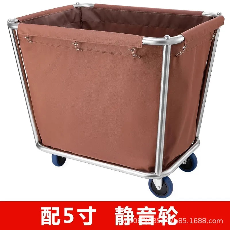 Stainless steel hotel rooms linen cart cloth bag hotel thickened silent linen cart multifunctional cleaning room car