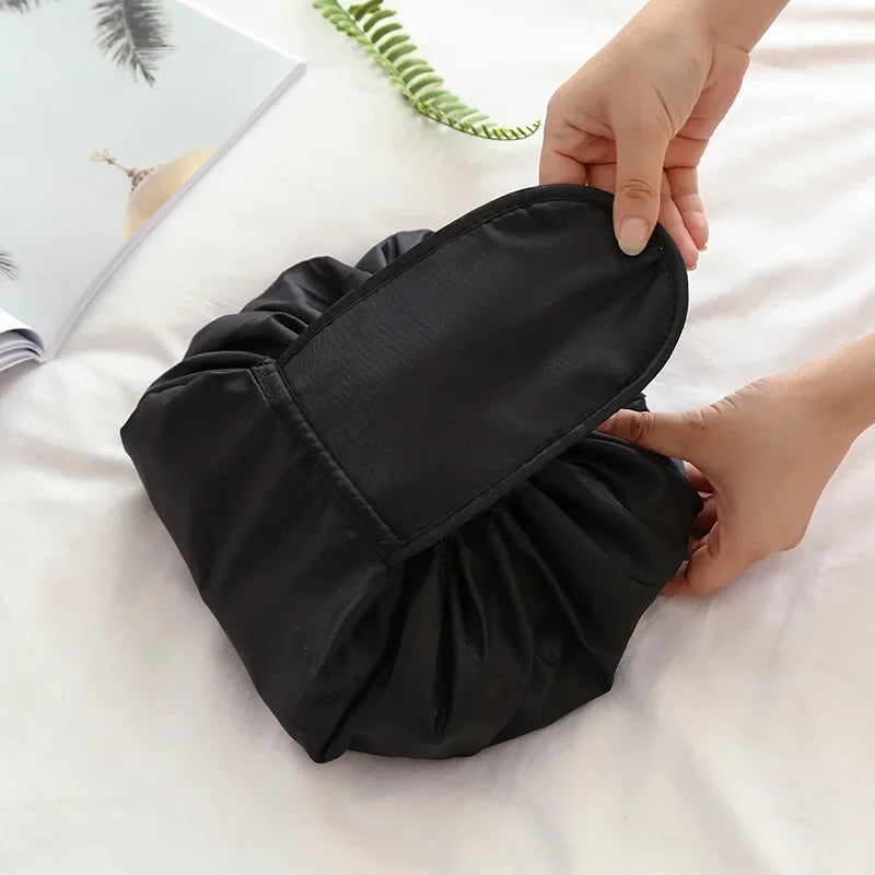 Blushimmer women’s waterproof drawstring cosmetic bag with travel storage, makeup organizer, portable beauty toiletry case.