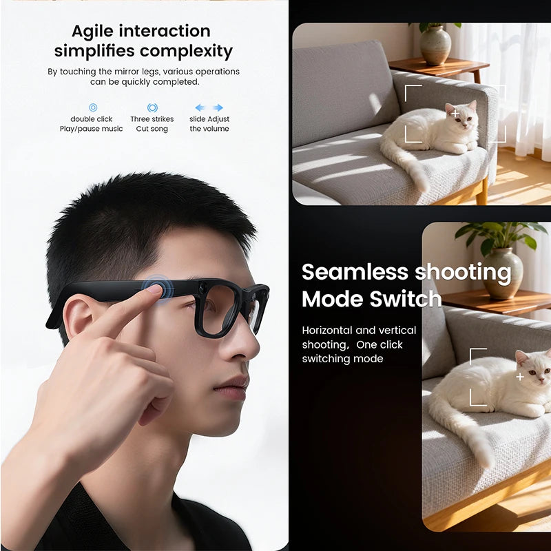 2026 New AI Smart Glasses HD Photo Video Touch Photochromic Lenses Record Translation Al Interaction BT Call Music Smart Glasses