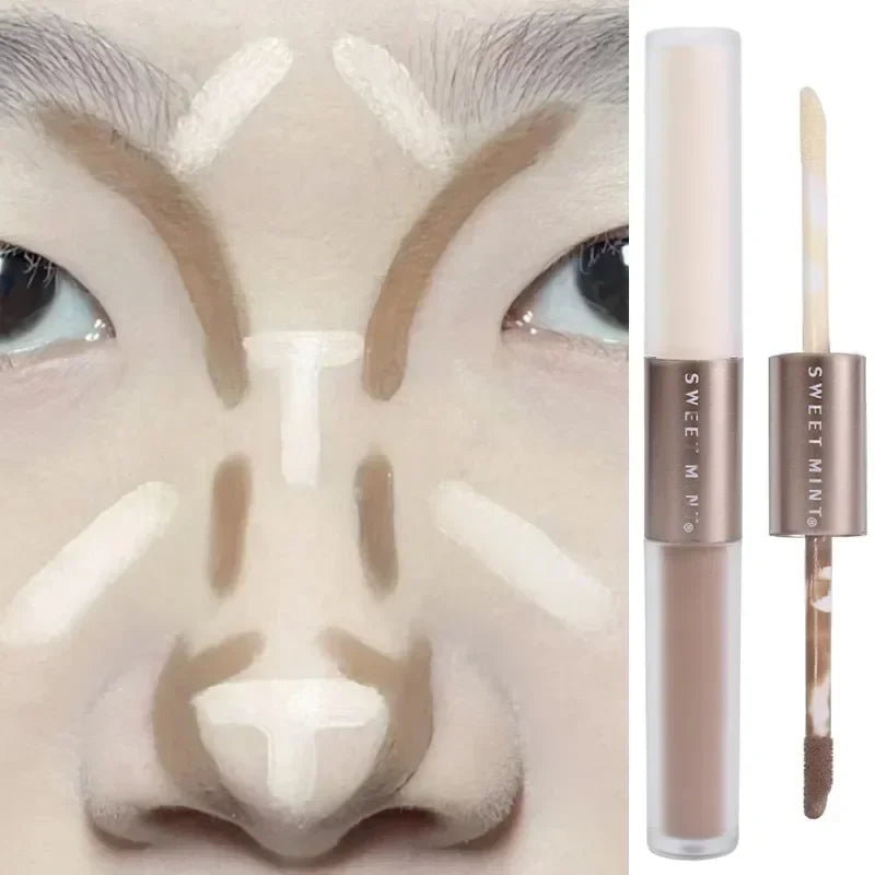 Blushimmer double-ended highlighting and contouring stick with concealer pencil in cement grey, for 3D nose and face shading.