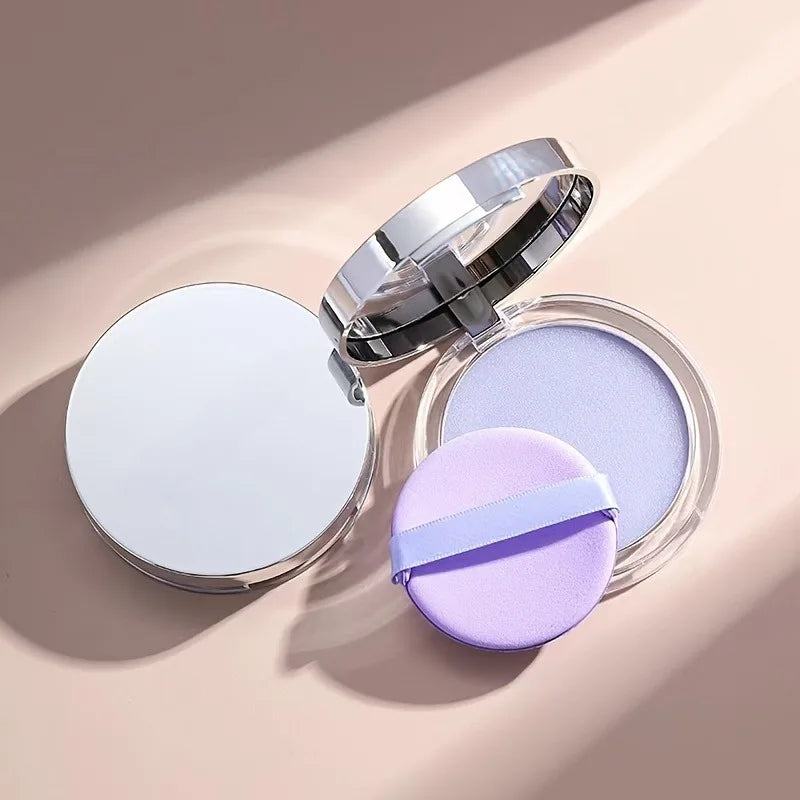 Blushimmer lavender pressed powder compact with matte finish, oil control, and full coverage for face makeup and setting.
