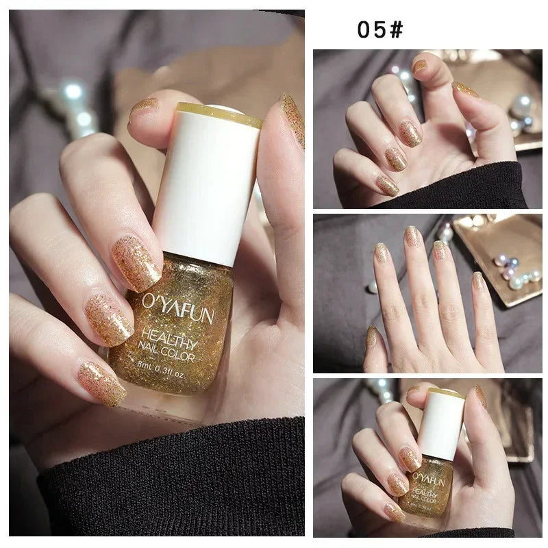Blushimmer 8ml matte waterproof no-bake nail polish with glitter sequins, quick dry UV varnish for nail art without a lamp.