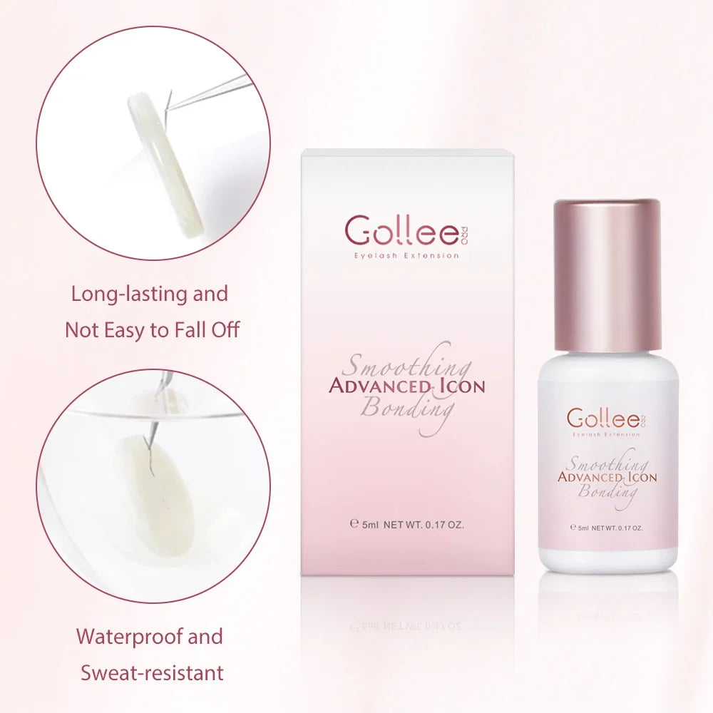 Blushimmer Gollee 1s Dry Eyelashes Adhesive with floral fragrance, waterproof lash extension glue, bonder, and lash accelerator.