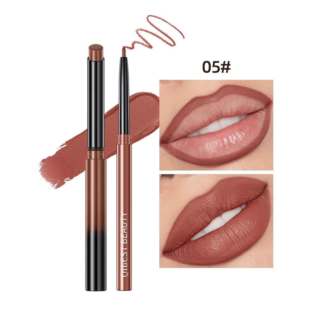 Blushimmer QIBEST 2-pack matte velvet lipstick lip liner pencils in sexy red, long-lasting lip contour makeup.