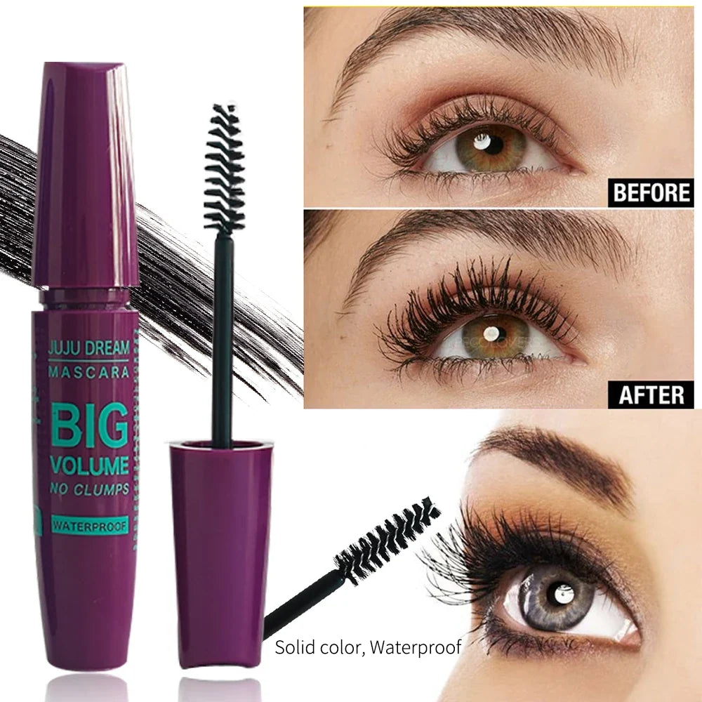 Juju Dream 4D Black Waterproof Fiber Mascara by Blushimmer, 5g full size, showing the mascara tube and applicator.