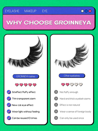 Blushimmer Veltrinay fake cat eye lashes with clear band, wispy faux mink design for a natural, dramatic makeup look.