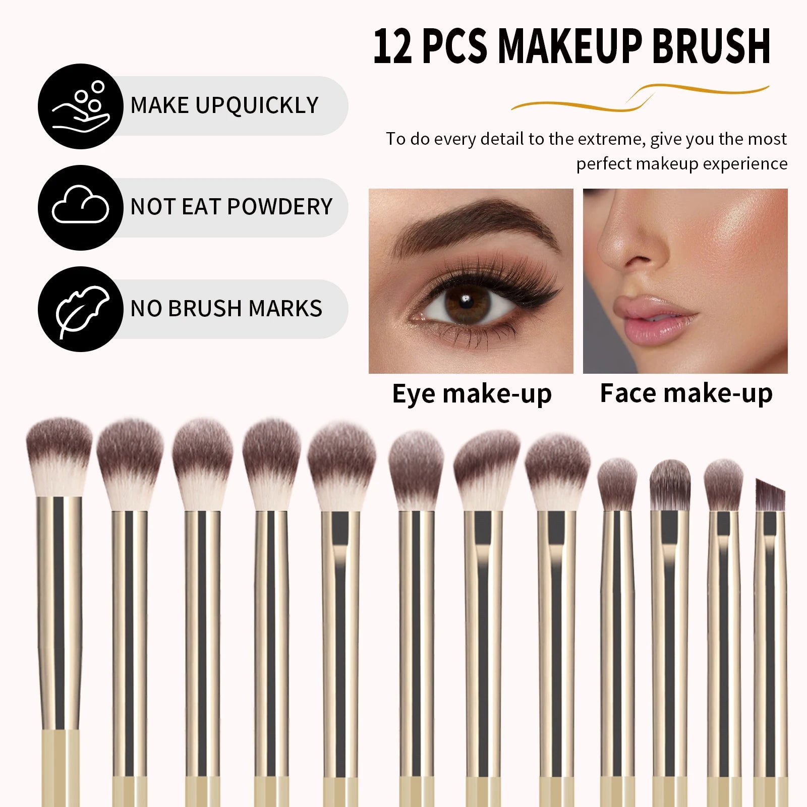12PCS Eyeshadow Makeup Brushes Set, Soft Synthetic Hair Blending Shader Angled Liner Brushes for Eye Makeup