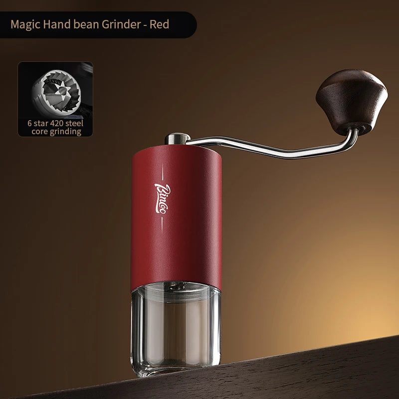 Bincoo Visual Manual Coffee Bean Grinder Portable CNC Stainless Steel Burr Crank Hand Hand Coffee Grinder Kitchen Barista Tools