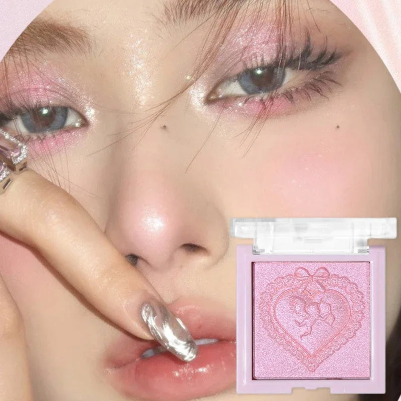 Blushimmer Love Angel high gloss powder highlighter palette with peach and glitter tones for face and body contouring and illuminating