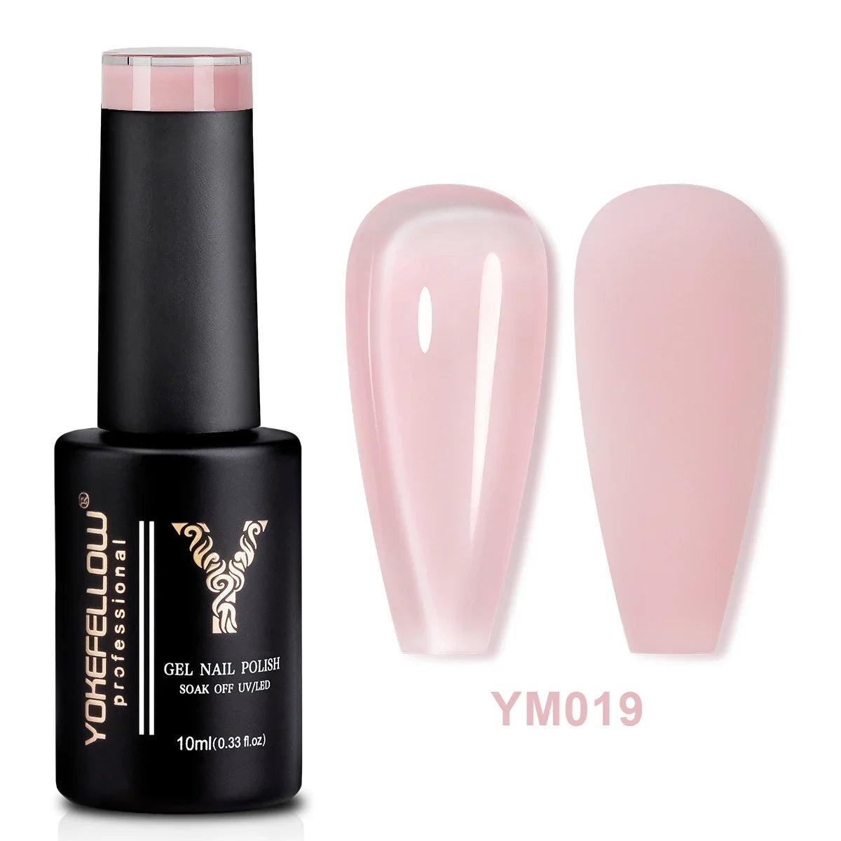YOKEFELLOW 10ml translucent pink gel nail polish from Blushimmer featuring long-lasting, soak-off UV gel varnish with a glossy finish