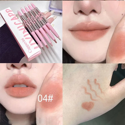 Blushimmer nude lip liner with lip brush for long-lasting, velvet matte Korean-style lip makeup.