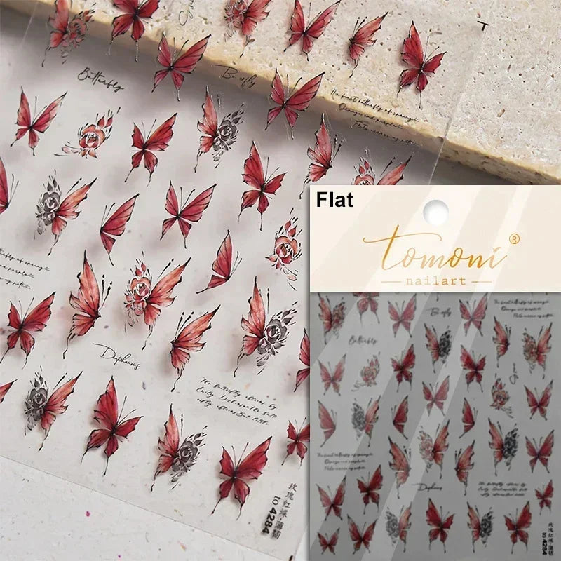 Blushimmer Jelly Butterfly 5D nail art sticker with rhinestones, shiny insect design, self-adhesive decoration for manicures.
