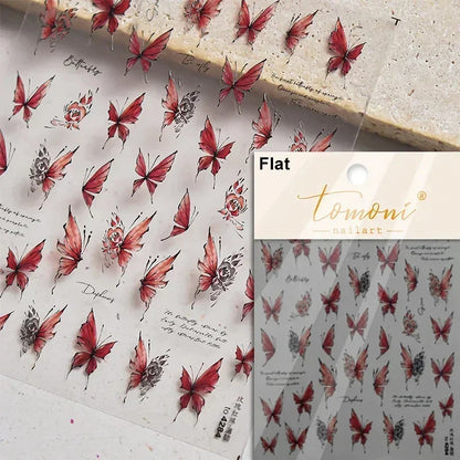 Blushimmer Jelly Butterfly 5D nail art sticker with rhinestones, shiny insect design, self-adhesive decoration for manicures.