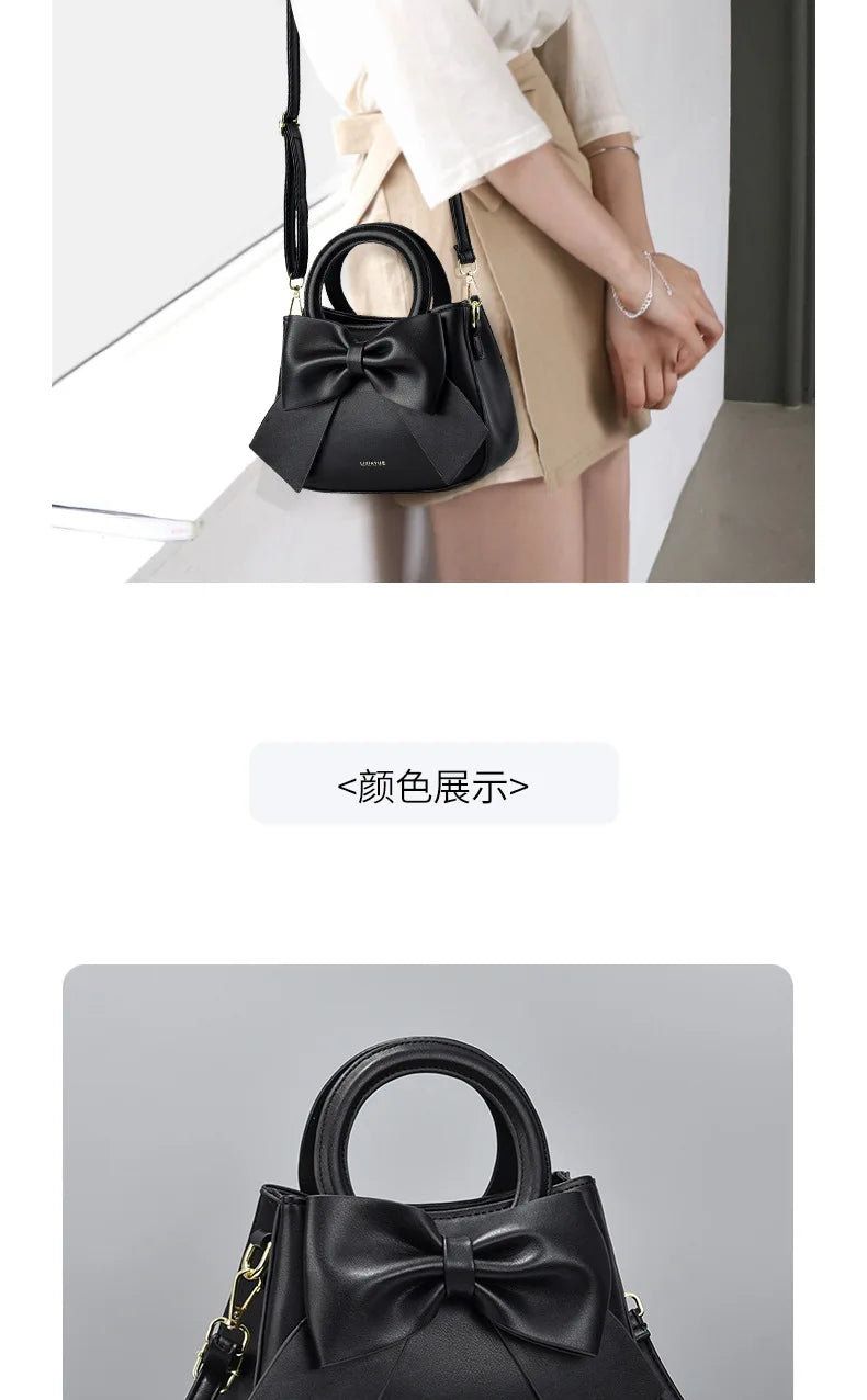 Fashion Casual Handbags For Women Cute Bow Black White Blue Kahki PU Handbags Trendy Daily Shoulder Underarm Bags bolsa feminina