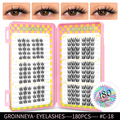 Blushimmer GROINNEYA eyelash clusters, 320 pcs natural eyelash extension cluster tray with mixed volume lashes, close-up view