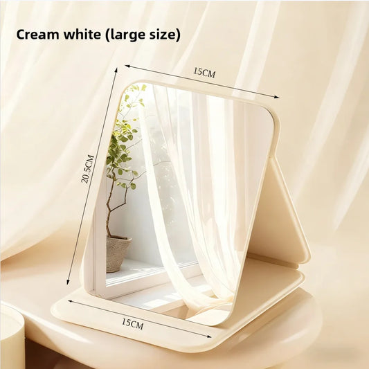 Blushimmer portable compact folding makeup mirror with storage, desktop size, ideal for dorms and home use, shows open mirror with storage compartment