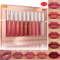 Set of 10 Blushimmer matte liquid lipsticks and lip oils in nude, red, and pink shades with waterproof, long-lasting, non-transfer velvet finish