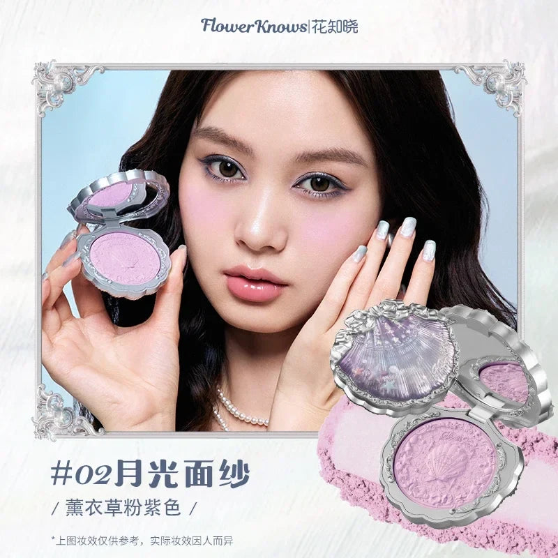 Blushimmer Flower Knows Strawberry Rococo embossed blush powder, long-lasting face makeup with smooth, enhancing pink color.