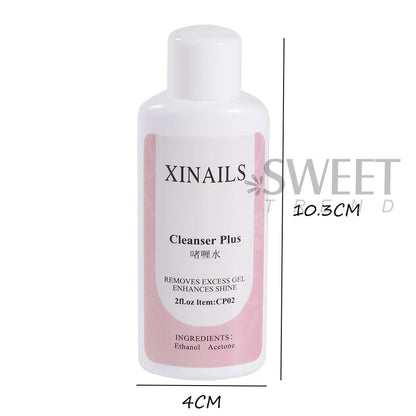 Blushimmer nail degreaser liquid bottle with applicator, used for cleaning surface and removing sticky layer from gel nails.
