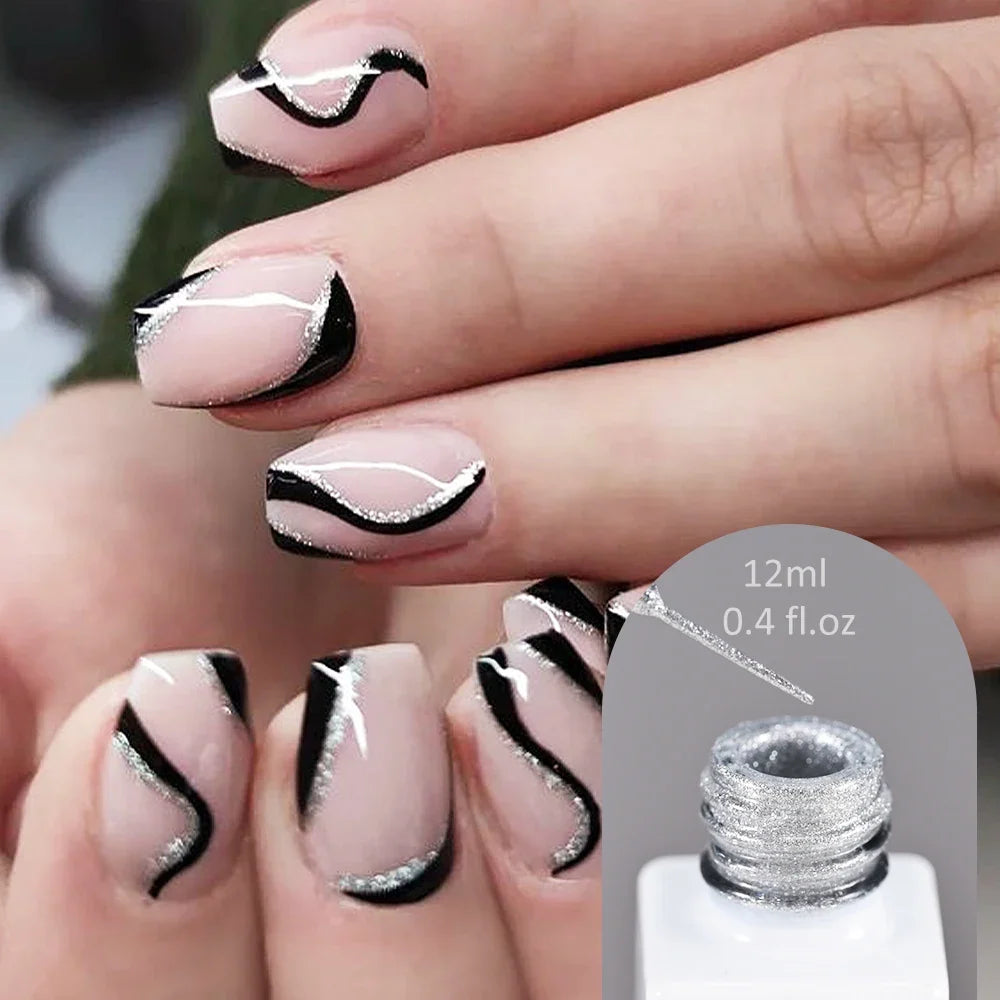 Blushimmer metallic nail gel in silver and gold for 5D nail art, mirror chrome effect, UV/LED soak-off gel polish for professional manicure