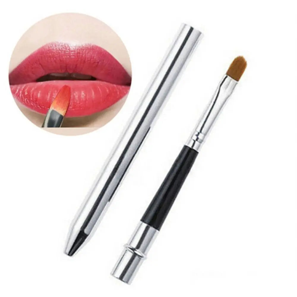 Blushimmer portable gold and silver lip gloss makeup brush pen with metal handle and protective cap for precise lipstick application