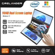CRELANDER Dual Screen Laptop 14+14 Inch 2K Touch Screen Notebook Intel N95 CPU 360 Degree Flip Metal Case 2 in 1 Laptop Computer