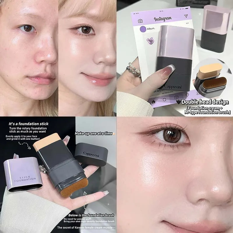 Blushimmer 2-in-1 concealer and foundation stick with full coverage and dewy finish, natural skin-like look for acne scars.