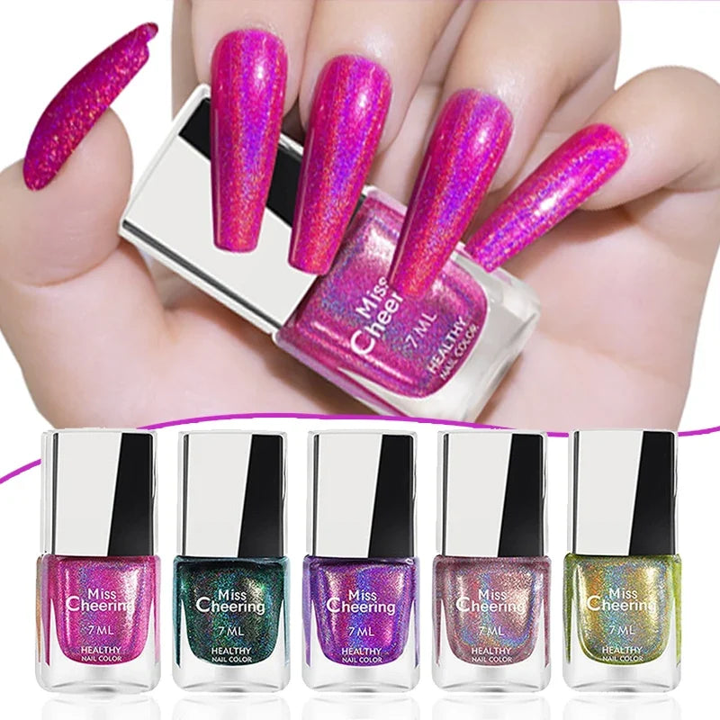Rainbow Sparkle holographic nail polish by Blushimmer, 7ml multichrome laser glitter nail lacquer with quick-dry finish and salon quality.