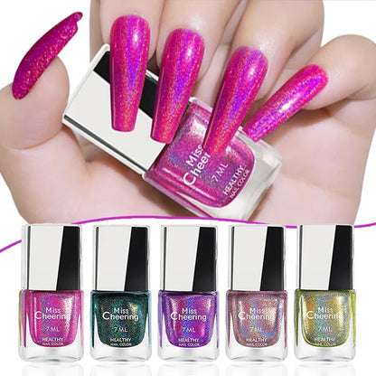 Rainbow Sparkle holographic nail polish by Blushimmer, 7ml multichrome laser glitter nail lacquer with quick-dry finish and salon quality.