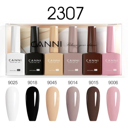 Blushimmer 6pcs 9ml CANNI HEMA Free nail gel polish set with vibrant semi-permanent UV/LED gel colors for gel nails art.